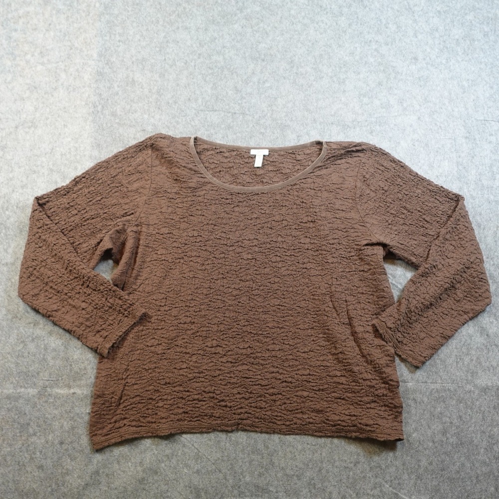 J Jill Top Womens 3X Brown Crinkle‎ Textured Crew Neck Long Sleeve